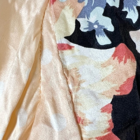 RIXO Satin Floral‎ Dot Colorblock Long Sleeve V-Neck Ruched Wrap Midi Dress XS - Picture 10 of 11